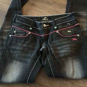 Akademiks Jeans Black distressed Denim birds Embroidered  with Colorful …